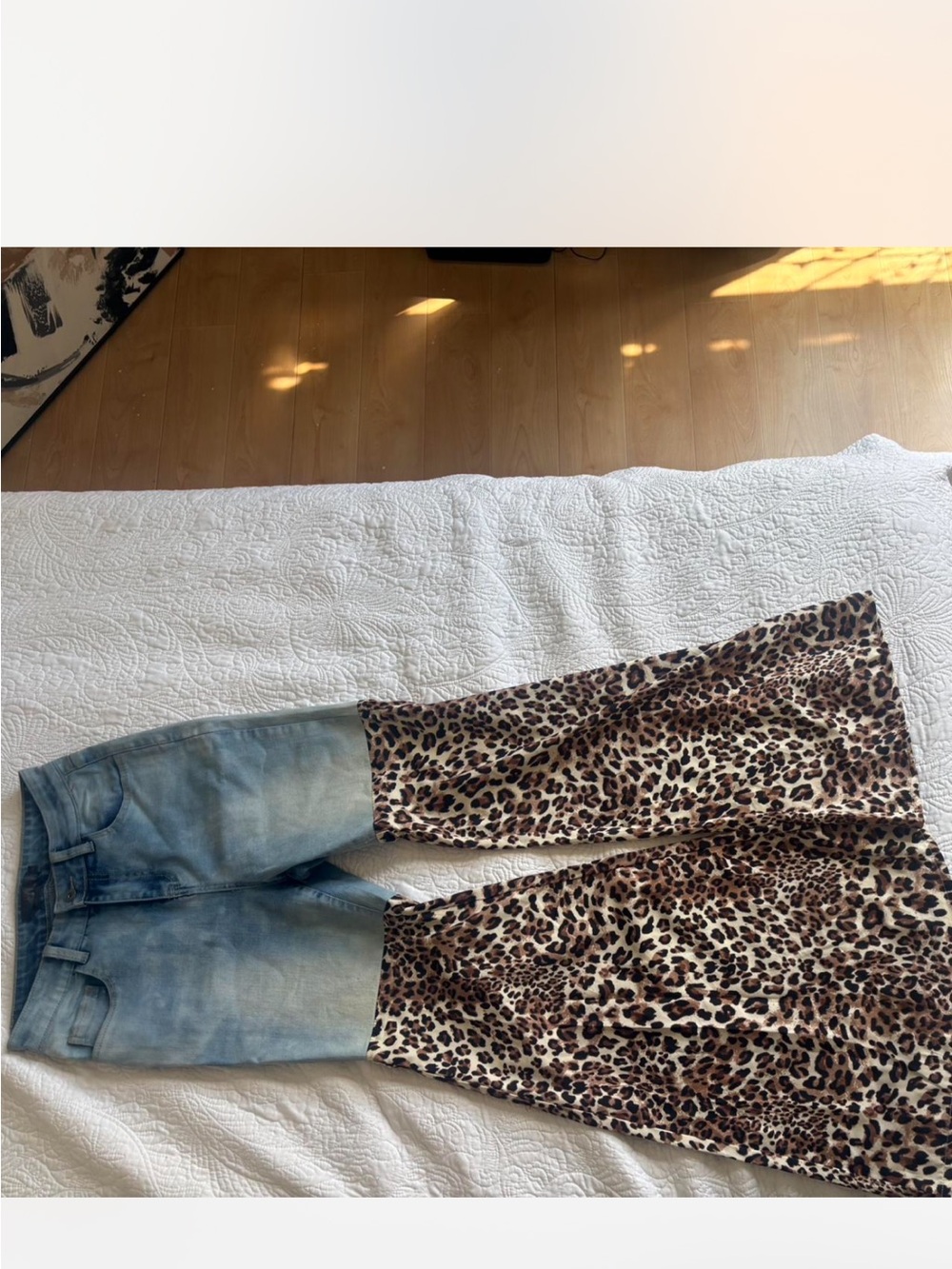 Blue Denim Leopard Print Flare Jeans